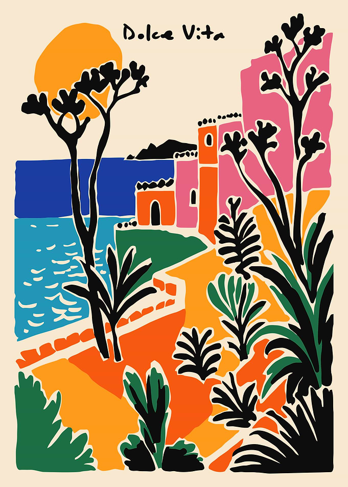 Dolce Vita Coastal Landscape Illustration