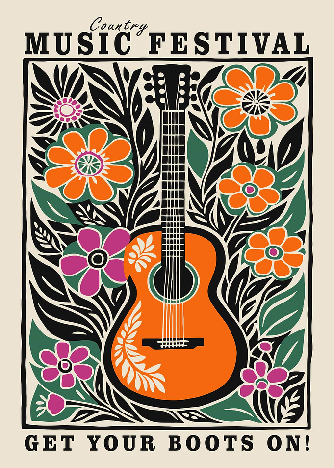 Country Music Festival Guitar Floral Art