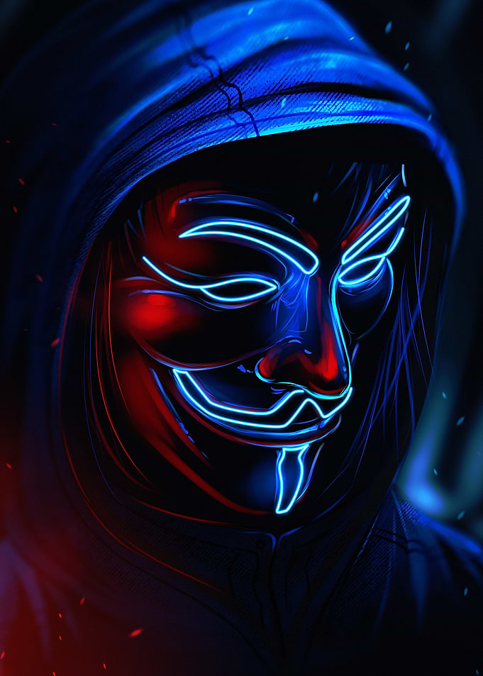 Anonymous Mask with Neon Blue Outline