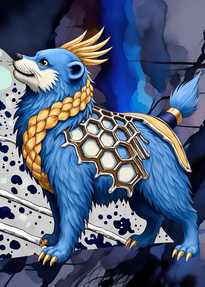 Abstract Fantasy #120 - Stylized Blue Animal with Golden Accents