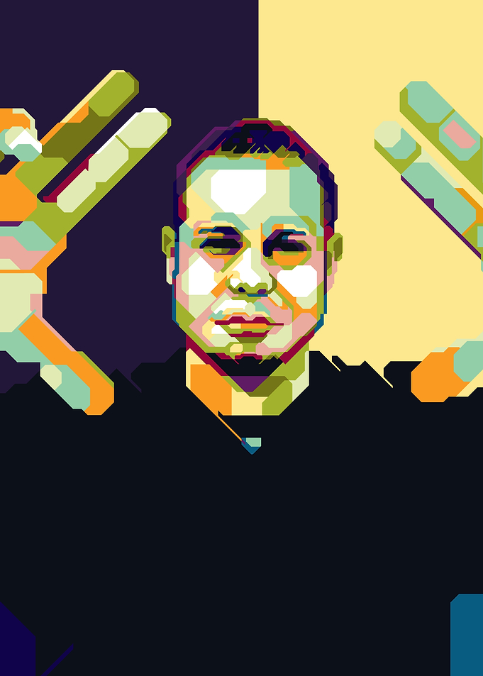 Colorful Portrait of john otto with Raised Hands