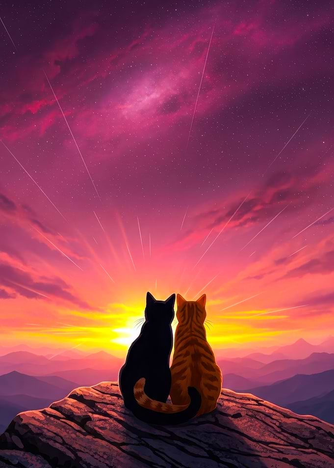 Cats watching sunset