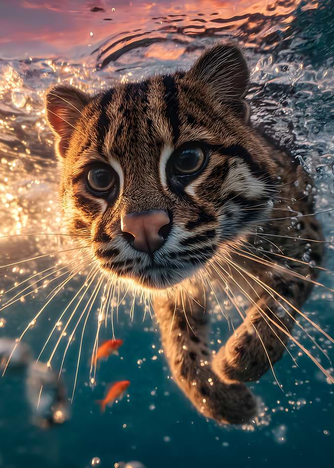 Swimming Cat with Fish