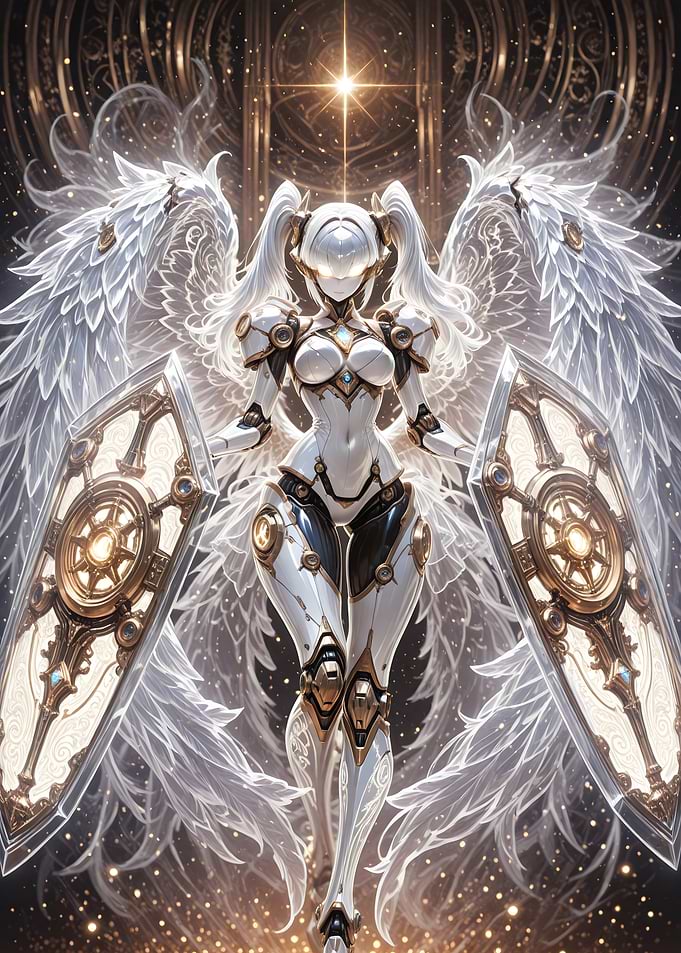 Futuristic Angelic Warrior with Shields