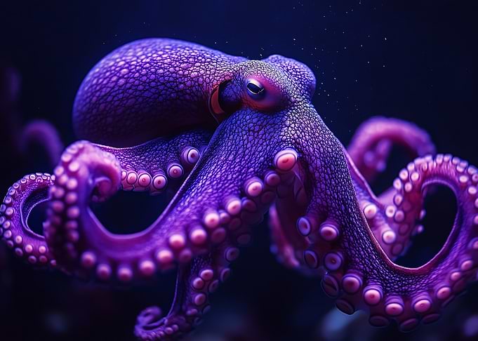 Purple Octopus in Dark Water