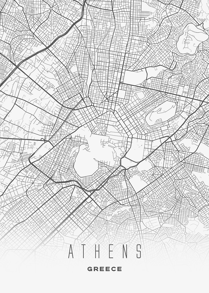 Athens, Greece - Minimalist Urban City Map Art Poster