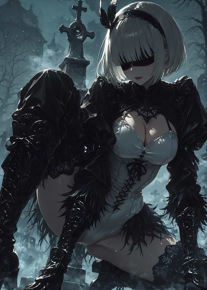 Anime Girl in Graveyard