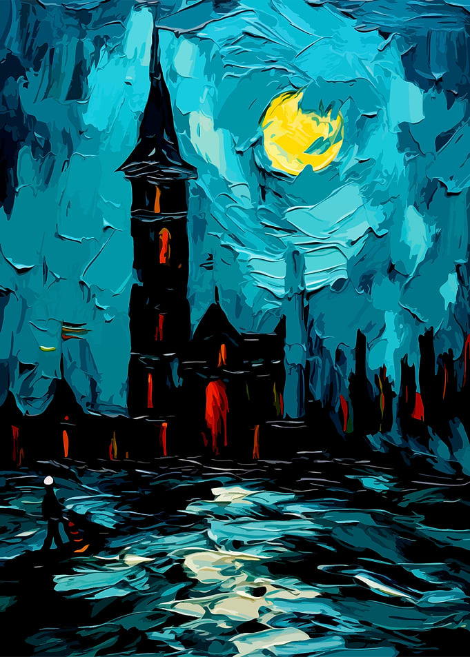 Night Landscape with Castle and Moon