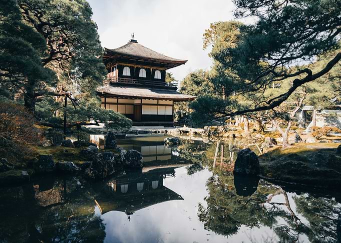Japanese Temple Reflection in Water
