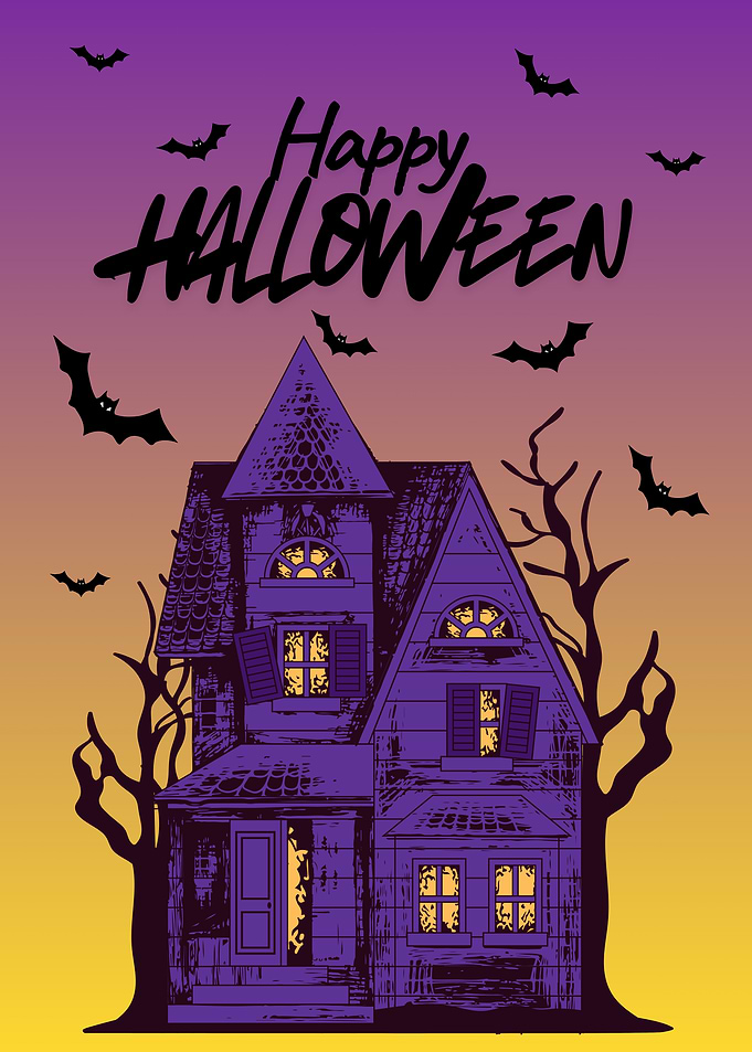 Happy Halloween Haunted House with Bats
