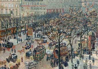 Cityscape Painting with Horse-Drawn Carriages