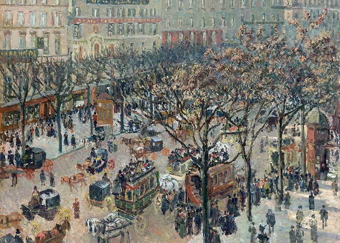 Cityscape Painting with Horse-Drawn Carriages