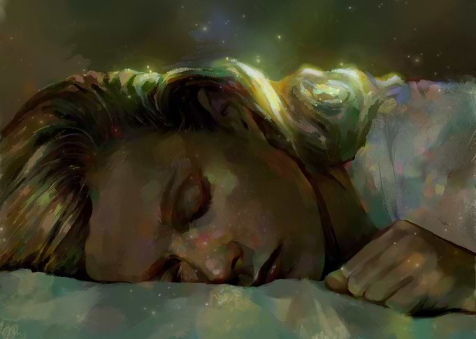 Dreaming Woman with Glowing Hair