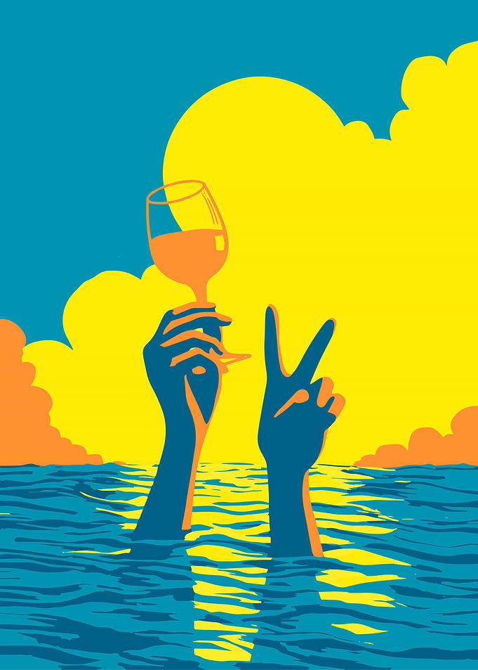 Drawning Celebration with Wine and Peace