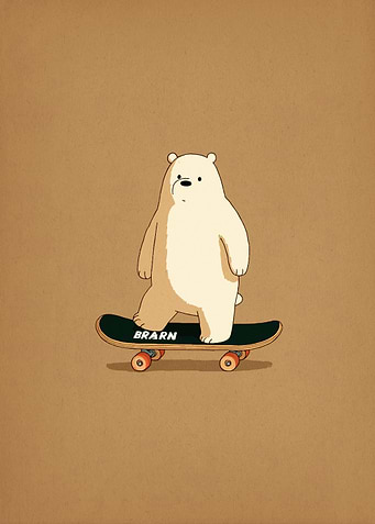 Chill Bear on Skateboard – Minimal Tan Illustration