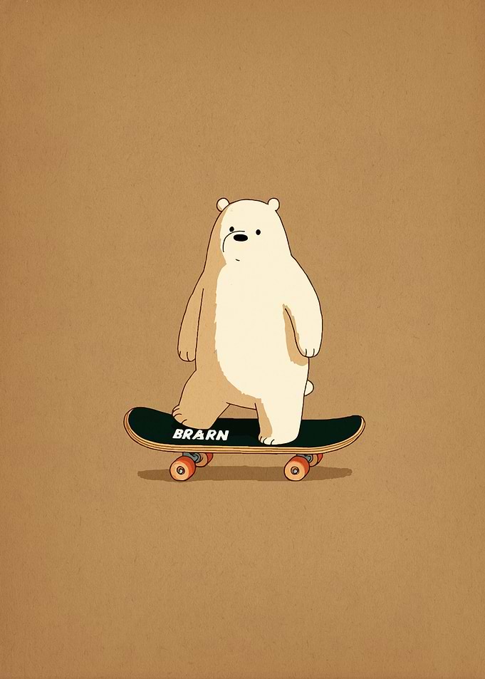 Chill Bear on Skateboard – Minimal Tan Illustration