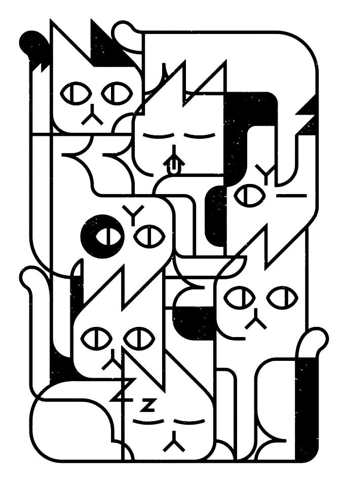 Abstract Cats Black and White