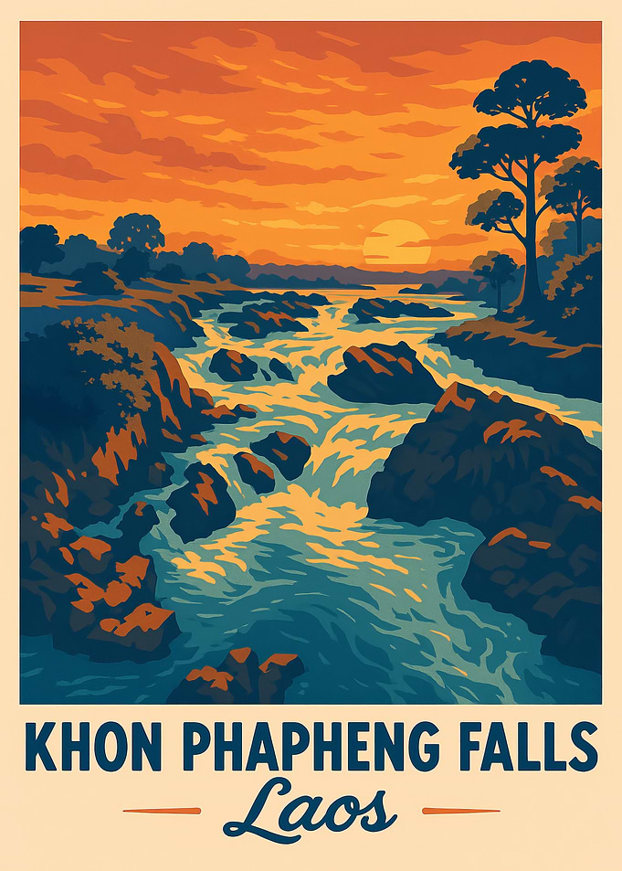 Khon Phapheng Falls, Laos Travel Poster
