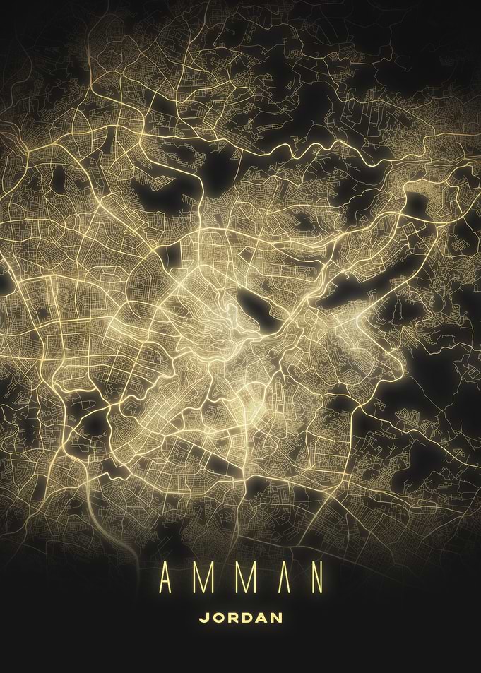 Amman, Jordan - Radiant Urban City Map Art Poster