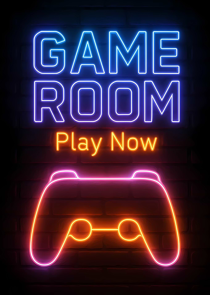Game Room Play now Neon Sign
