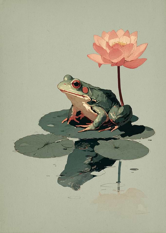 Lotus Guardian Frog – Minimal Pond Poster