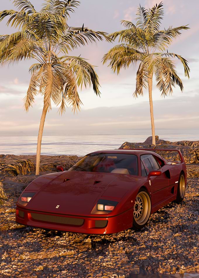 Red Ferrari on a Tropical Beach