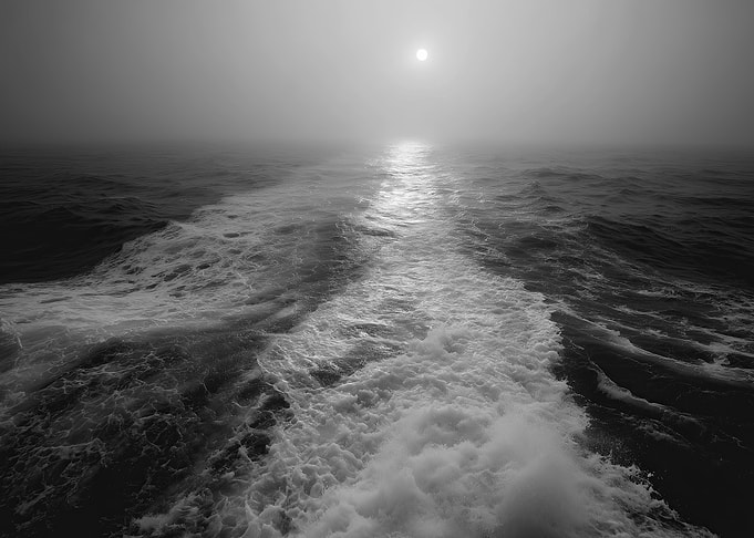 Monochrome Ocean Waves and Fog