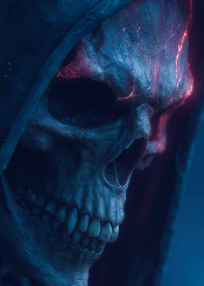 Hooded Skull with Red Veins