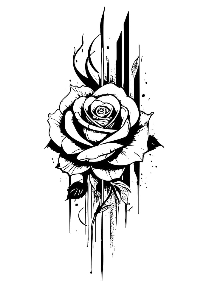 Rose with Abstract Black Lines