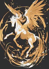 Golden Winged Unicorn on Dark Background