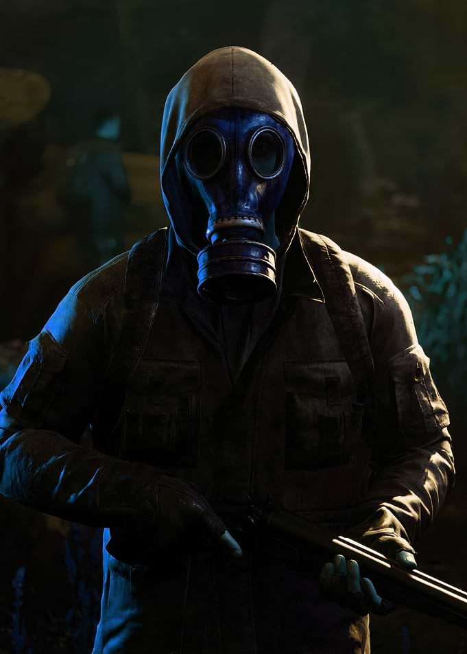 Hooded Figure with Gas Mask