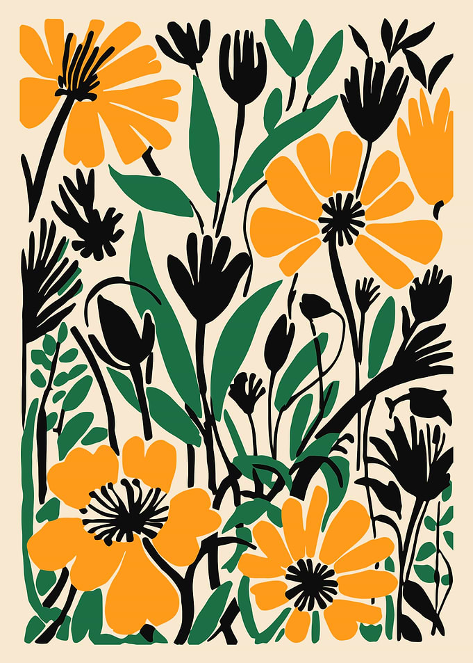 Floral Illustration with Orange and Black