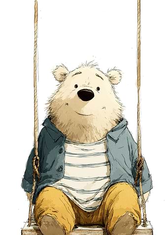 Cozy Bear on a Rope Swing – Whimsical Watercolor Illustration