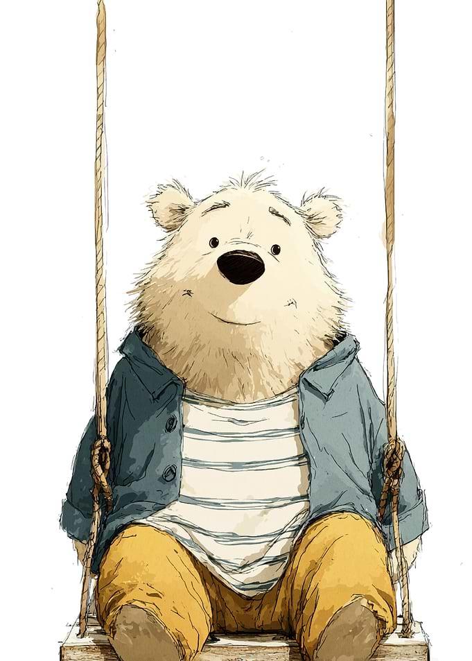 Cozy Bear on a Rope Swing – Whimsical Watercolor Illustration