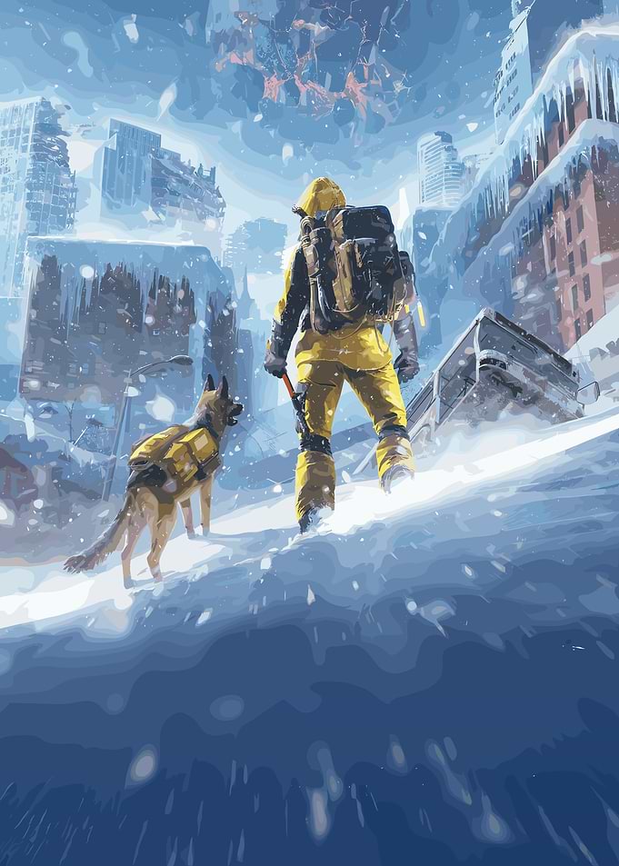 Post-Apocalyptic Rescue Team in Snowy City