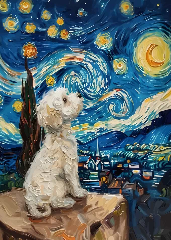 Dog in Starry Night Style Painting