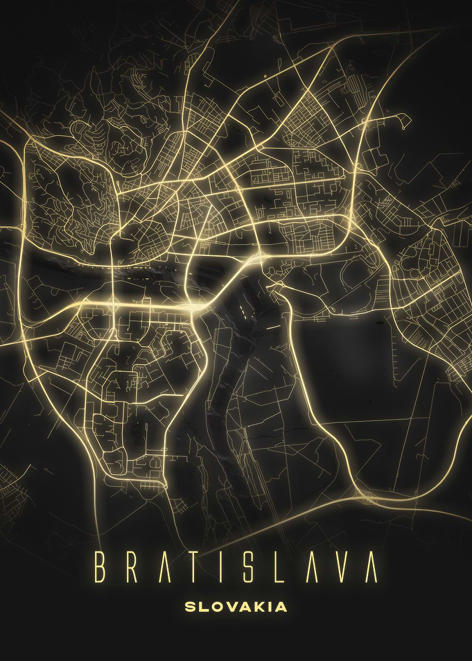 Bratislava, Slovakia - Glowing City Map Art Poster