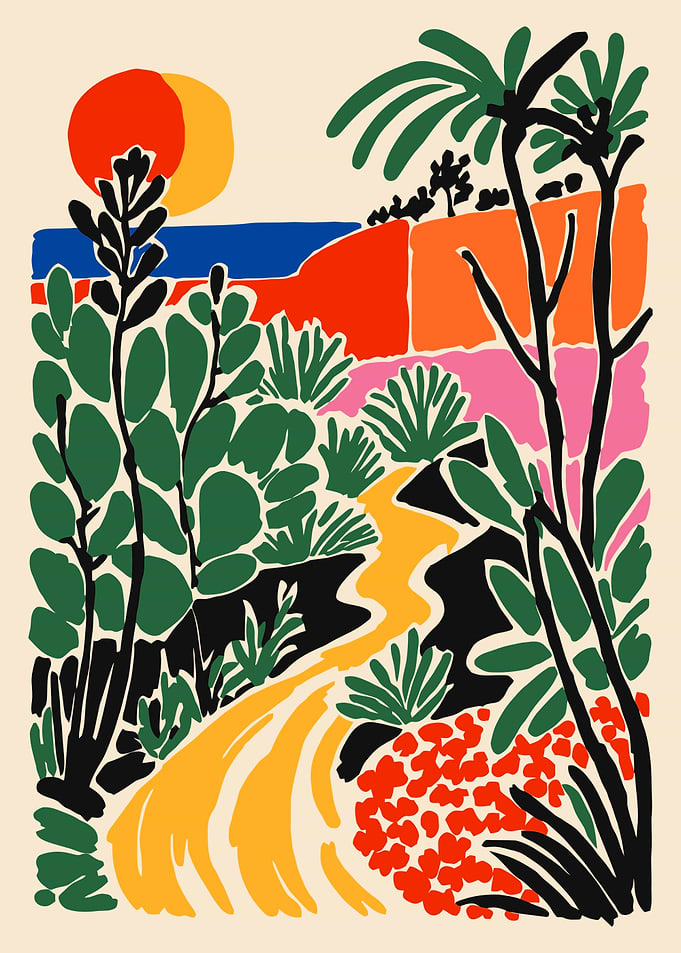 Colorful Coastal Landscape Illustration
