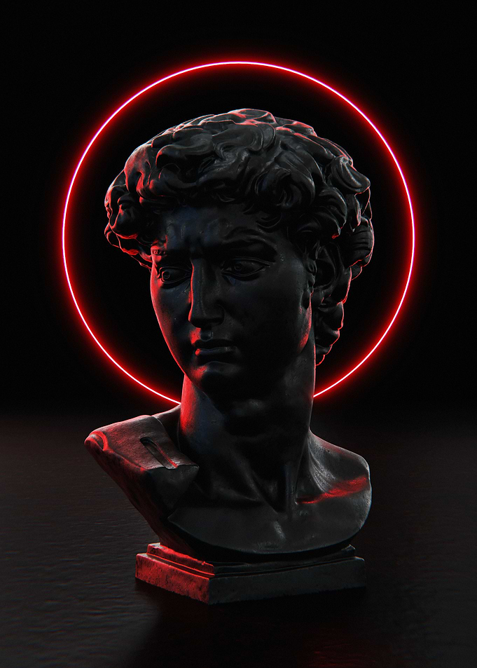 David Bust with Neon Halo