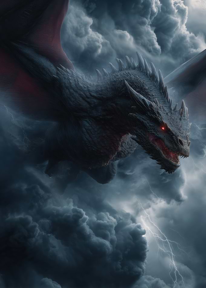 Dragon in Stormy Sky