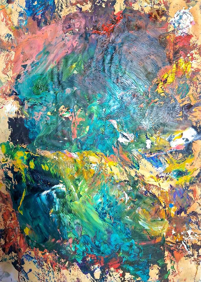 Abstract Painting with Green and Blue Hues