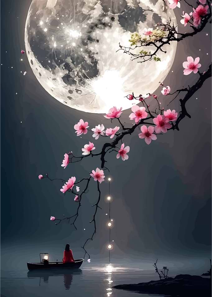 Moonlit Serenity with Cherry Blossoms