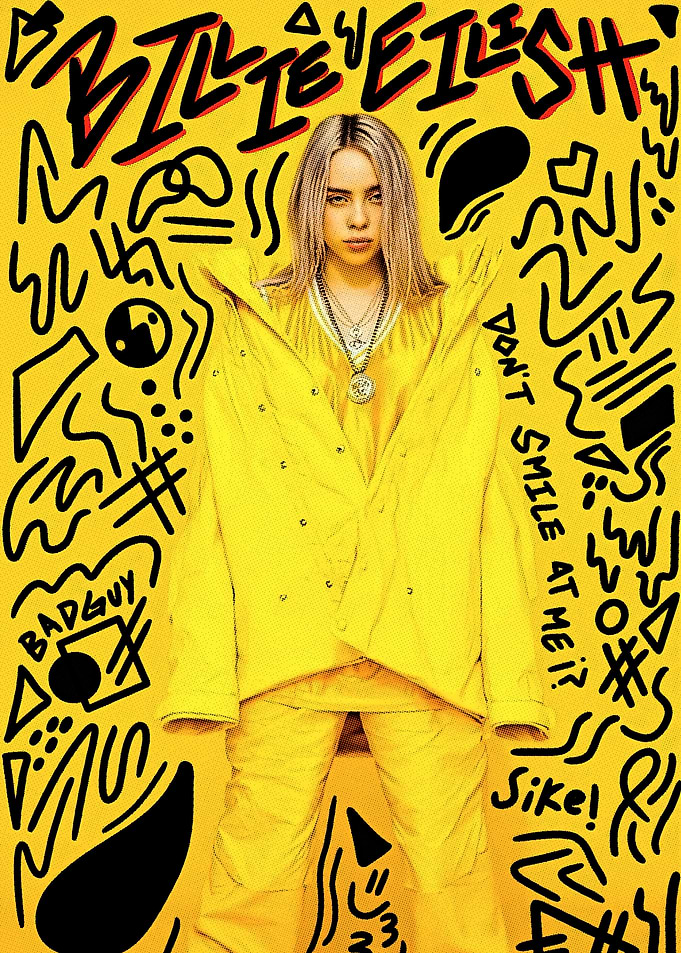 Billie Eilish Yellow Doodle Art