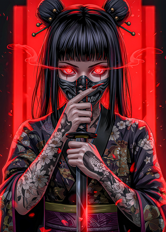 Cyberpunk Geisha with Katana