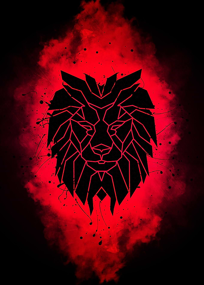 Geometric Lion Head with Red Aura