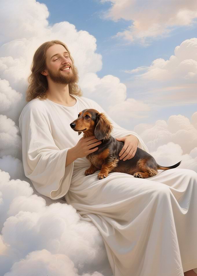 Jesus with Dachshund in Heaven | Dog Memorial Gift