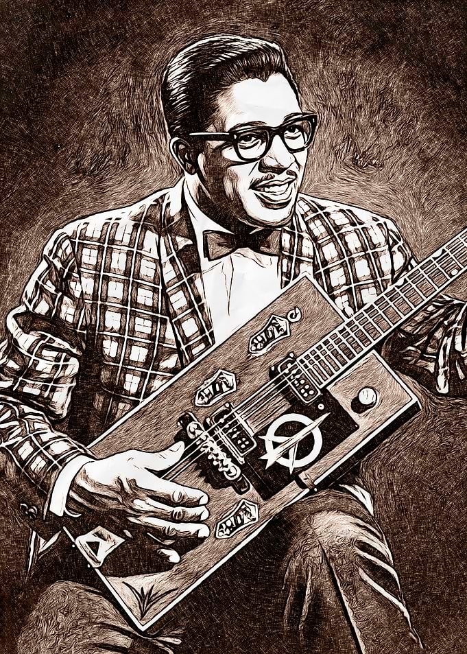 Bo Diddley Sepia Guitar Portrait
