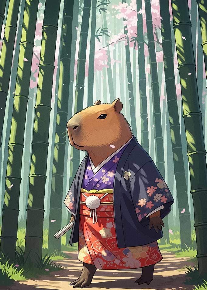 Capybara Kimono Bamboo Forest
