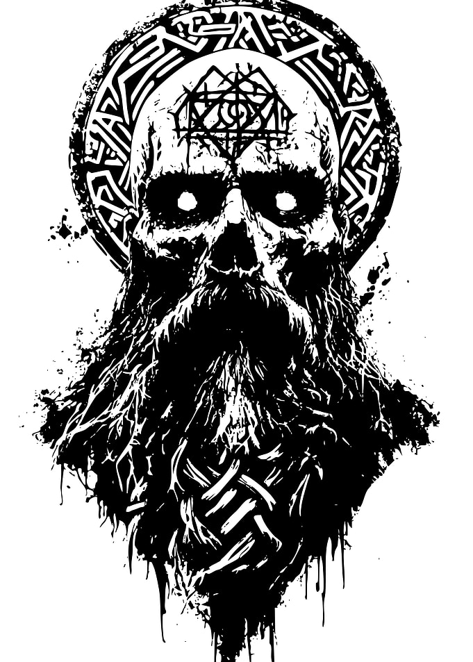 Black and White Viking Skull Art
