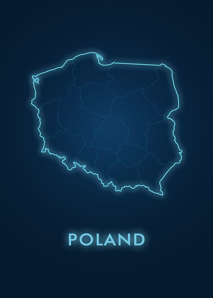 Poland Map Neon Blue